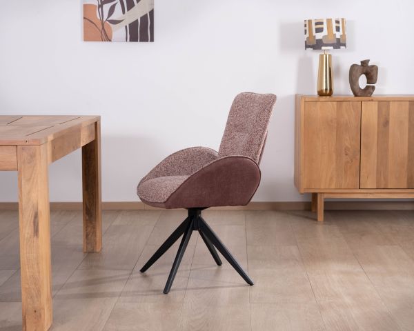 Lot de 2 chaises en tissu bi-matière prune "Eddy" avec accoudoirs sur pied métal pivotant
