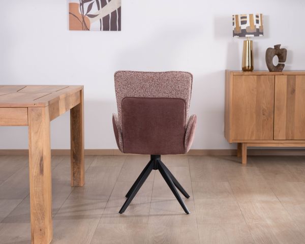 Lot de 2 chaises en tissu bi-matière prune "Eddy" avec accoudoirs sur pied métal pivotant