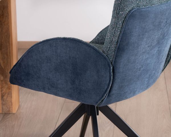 Lot de 2 chaises en tissu bi-texturé bleu foncé "Eddy" avec accoudoirs et pied métal pivotant