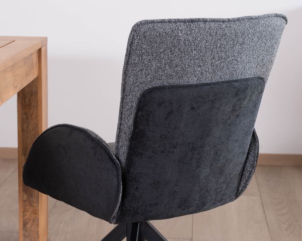 Lot de 2 chaises avec accoudoirs en tissu bi-matière anthracite "Eddy" avec pied métal pivotant