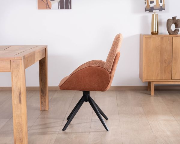 Lot de 2 chaises tournantes en tissu bi-texturé terracotta "Eddy" et pieds métal