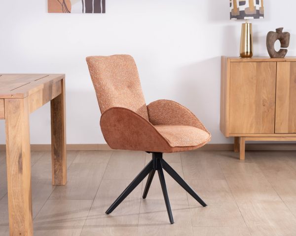 Lot de 2 chaises tournantes en tissu bi-texturé terracotta "Eddy" et pieds métal