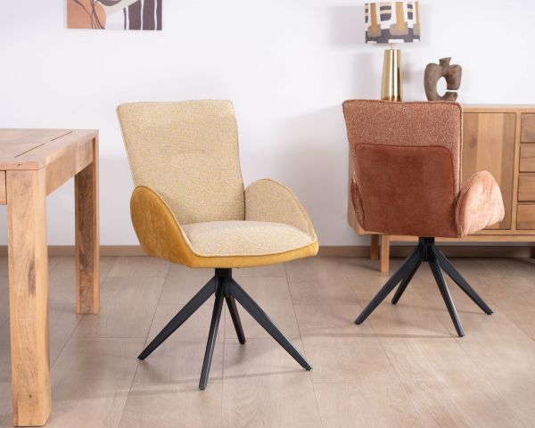 Lot de 2 chaises pivotantes en tissu bi matières jaune "Eddy" avec pieds métal