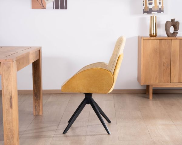 Lot de 2 chaises pivotantes en tissu bi matières jaune "Eddy" avec pieds métal
