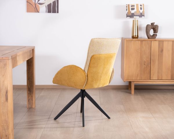 Lot de 2 chaises pivotantes en tissu bi matières jaune "Eddy" avec pieds métal