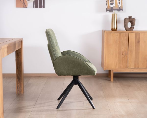 Lot de 2 chaises en tissu vert doux "Eddy" avec accoudoirs et pied métal pivotant