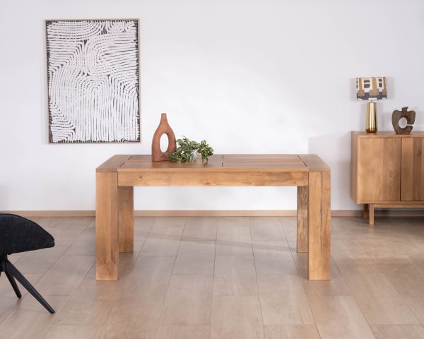 Table de repas extensible en manguier teinte chêne clair "Jappéo" 160 à 250 cm