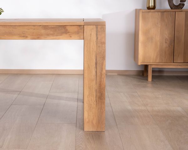 Table de repas extensible en manguier teinte chêne clair "Jappéo" 160 à 250 cm