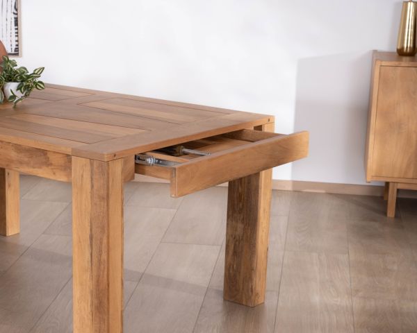 Table de repas extensible en manguier teinte chêne clair "Jappéo" 160 à 250 cm