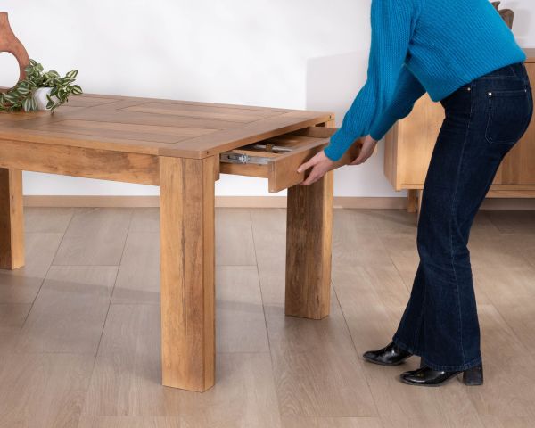 Table de repas extensible en manguier teinte chêne clair "Jappéo" 160 à 250 cm