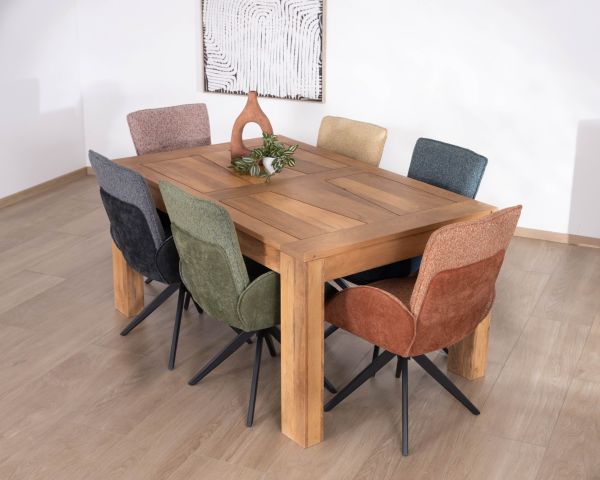 Table de repas extensible en manguier teinte chêne clair "Jappéo" 160 à 250 cm