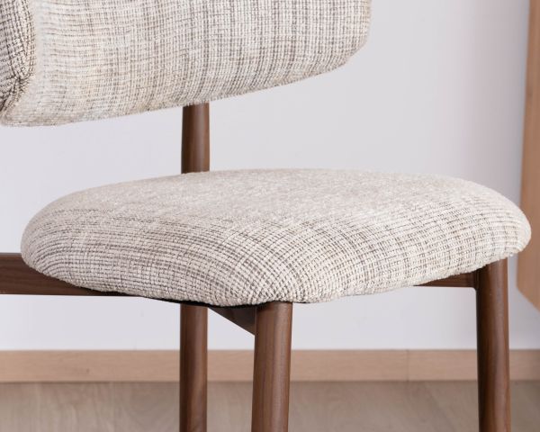 Lot de 2 chaises mi-hauteur rétro en tissu tramé beige et marron "Arpège" pieds métal aspect noyer