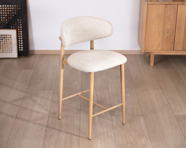 Lot de 2 chaises mi-hauteur style scandinave en tissu blanc cassé "Arpège" pieds métal aspect bois clair