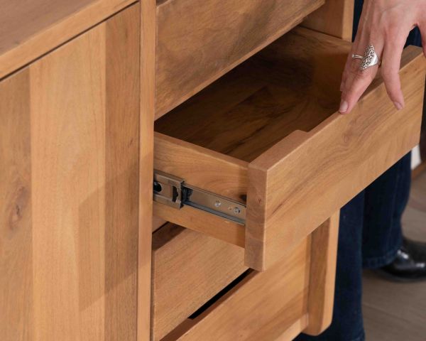 Meuble sous vasque 120 cm avec portes et tiroirs "Kahiko" en manguier teinte chêne clair