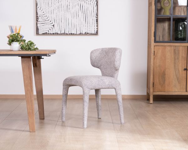 Lot de 2 chaises de repas contemporaines “Milano” en tissu chiné gris clair à habillage intégral