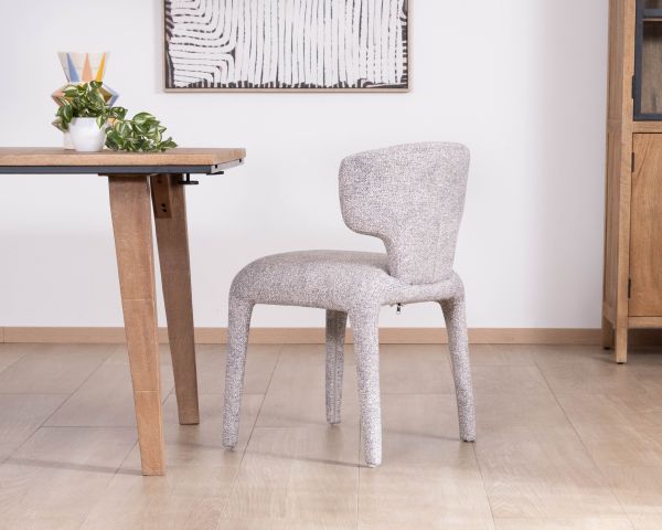 Lot de 2 chaises de repas contemporaines “Milano” en tissu chiné gris clair à habillage intégral