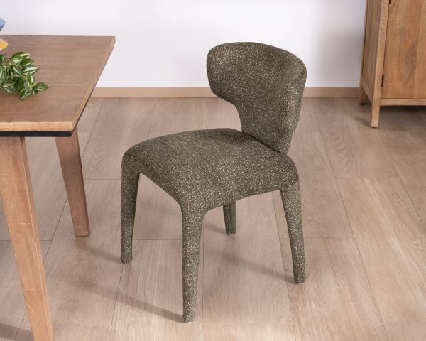 Lot de 2 chaises de repas habillage intégral esprit design “Milano” en tissu chiné vert kaki