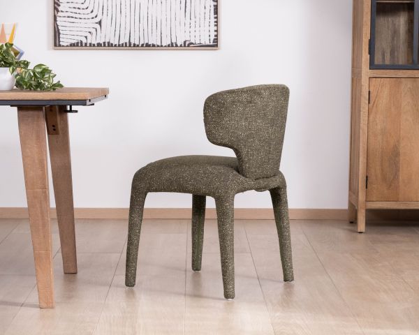 Lot de 2 chaises de repas habillage intégral esprit design “Milano” en tissu chiné vert kaki