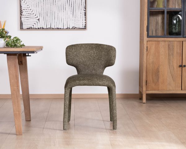 Lot de 2 chaises de repas habillage intégral esprit design “Milano” en tissu chiné vert kaki