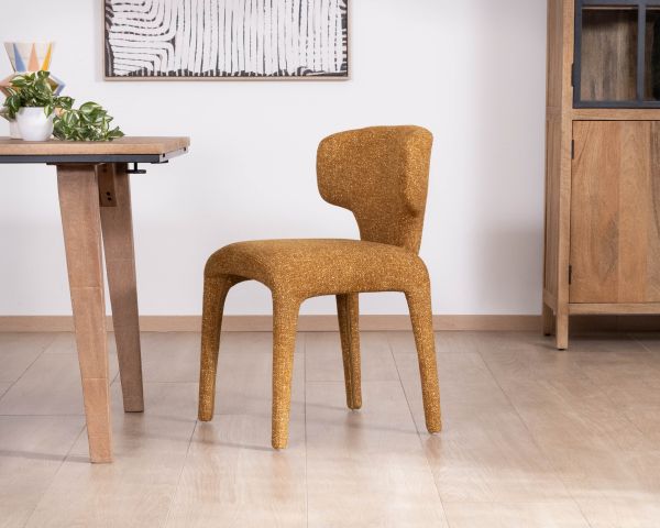 Lot de 2 chaises de repas design “Milano” revêtement intégral tissu jaune moutarde