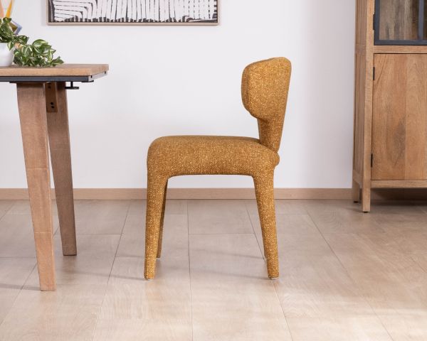 Lot de 2 chaises de repas design “Milano” revêtement intégral tissu jaune moutarde