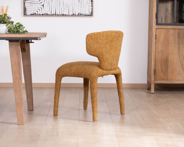 Lot de 2 chaises de repas design “Milano” revêtement intégral tissu jaune moutarde