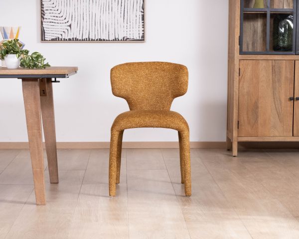 Lot de 2 chaises de repas design “Milano” revêtement intégral tissu jaune moutarde