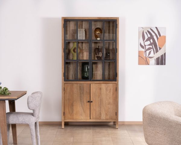 Vaisselier en manguier naturel et portes vitrées "Maestro" 100 cm