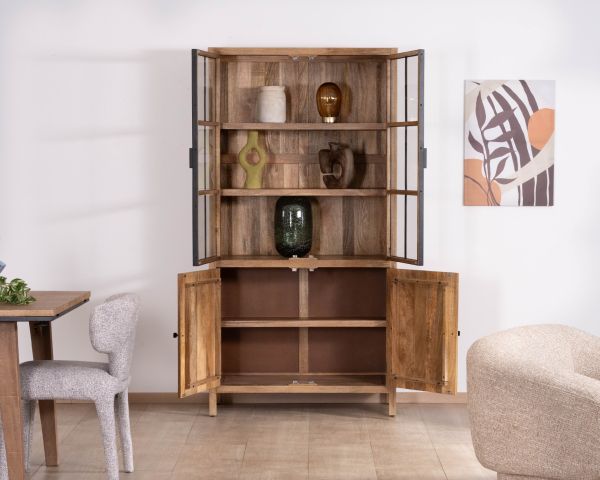 Vaisselier en manguier naturel et portes vitrées "Maestro" 100 cm