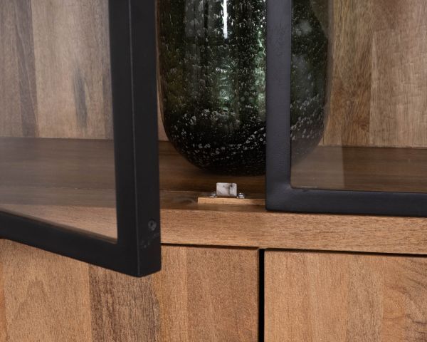 Vaisselier en manguier naturel et portes vitrées "Maestro" 100 cm