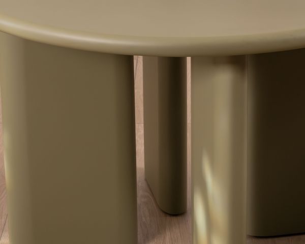 Table de repas ronde coloris vert sauge "Odyna" 120 cm piètement sculptural