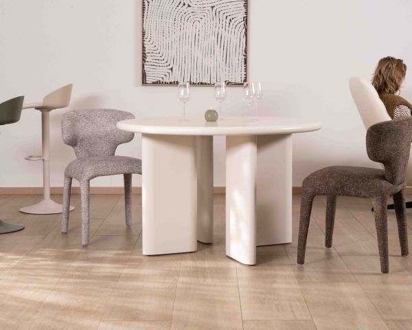 Table de repas contemporaine ronde 120 cm coloris crème "Odyna"