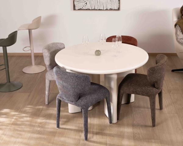 Table de repas contemporaine ronde 120 cm coloris crème "Odyna"