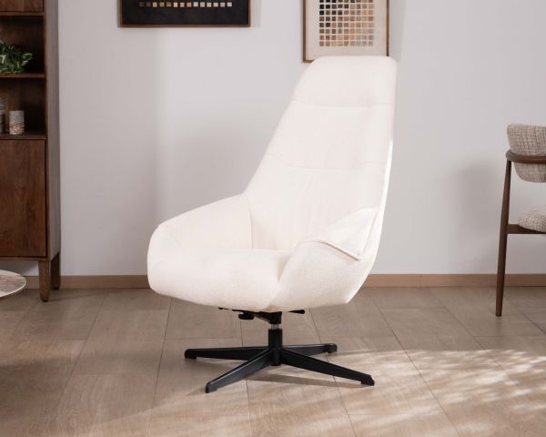 Fauteuil enveloppant inclinable et pivotant en tissu bouclette écru “Mado”