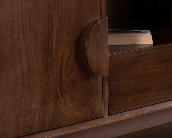 Meuble TV néo-rétro en manguier massif foncé 150 cm "Kaldo"