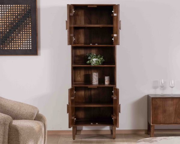 Colonne de rangement rétro en manguier massif foncé 60 cm "Kaldo" Esprit mid-century