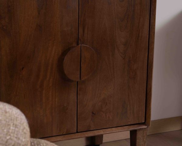 Colonne de rangement rétro en manguier massif foncé 60 cm "Kaldo" Esprit mid-century