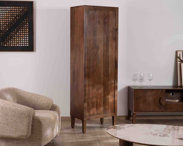 Colonne de rangement rétro en manguier massif foncé 60 cm "Kaldo" Esprit mid-century