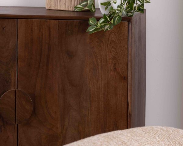 Enfilade rétro 4 portes en manguier massif foncé 180 cm "Kaldo" style mid-century