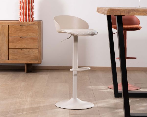 Chaise de bar réglable en hauteur design épuré “Oja” assise tissu beige sable