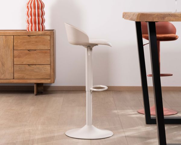 Chaise de bar réglable en hauteur design épuré “Oja” assise tissu beige sable