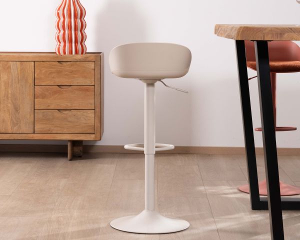 Chaise de bar réglable en hauteur design épuré “Oja” assise tissu beige sable