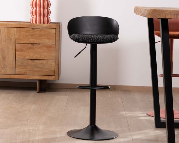 Tabouret de bar réglable design “Oja” assise en tissu texturé noir