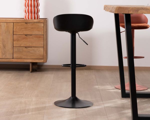 Tabouret de bar réglable design “Oja” assise en tissu texturé noir