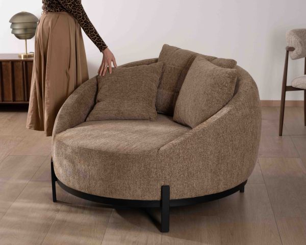 Chauffeuse XL en tissu bouclette taupe "Sweet Culture" 120 cm ultra confort