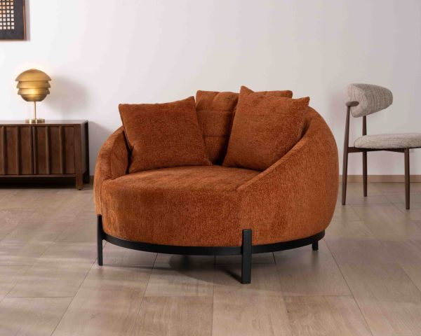 Chauffeuse XL 120 cm ultra confort avec coussins coordonnés "Sweet Culture" en tissu bouclette terracotta