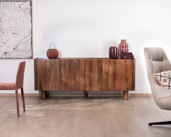 Buffet enfilade 4 portes 200 cm en manguier massif foncé "Malaké" style Japandi
