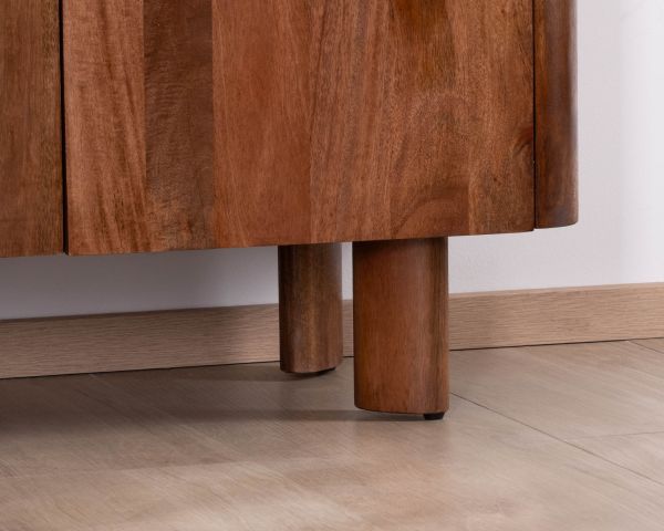 Buffet enfilade 4 portes 200 cm en manguier massif foncé "Malaké" style Japandi