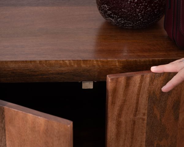 Buffet enfilade 4 portes 200 cm en manguier massif foncé "Malaké" style Japandi