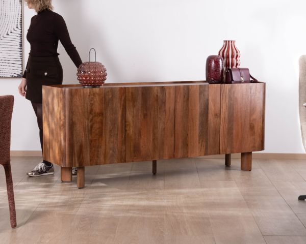 Buffet enfilade 4 portes 200 cm en manguier massif foncé "Malaké" style Japandi